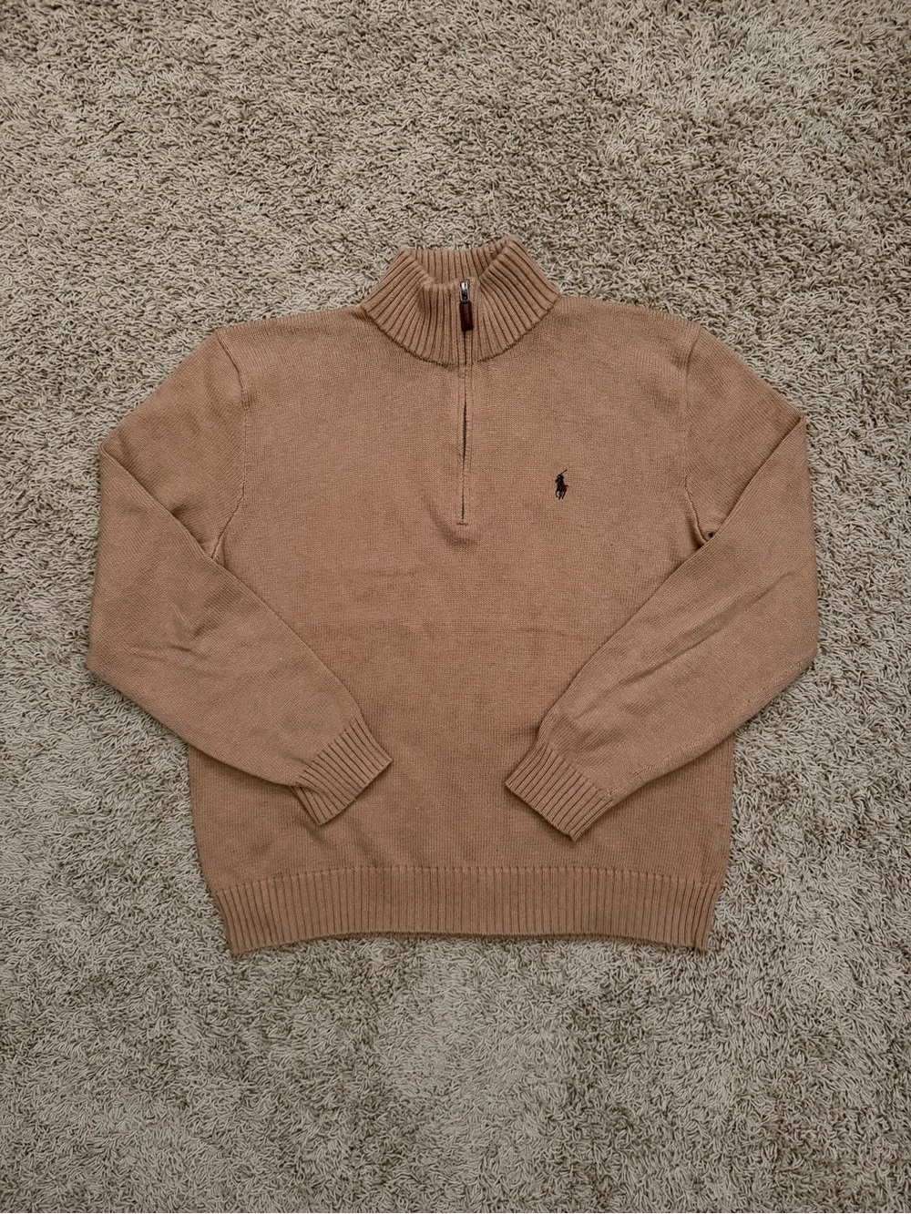 VTG 90s Polo Ralph Lauren Mocha Brown Quarter Zip Pullover Sweater Cotton Mens L